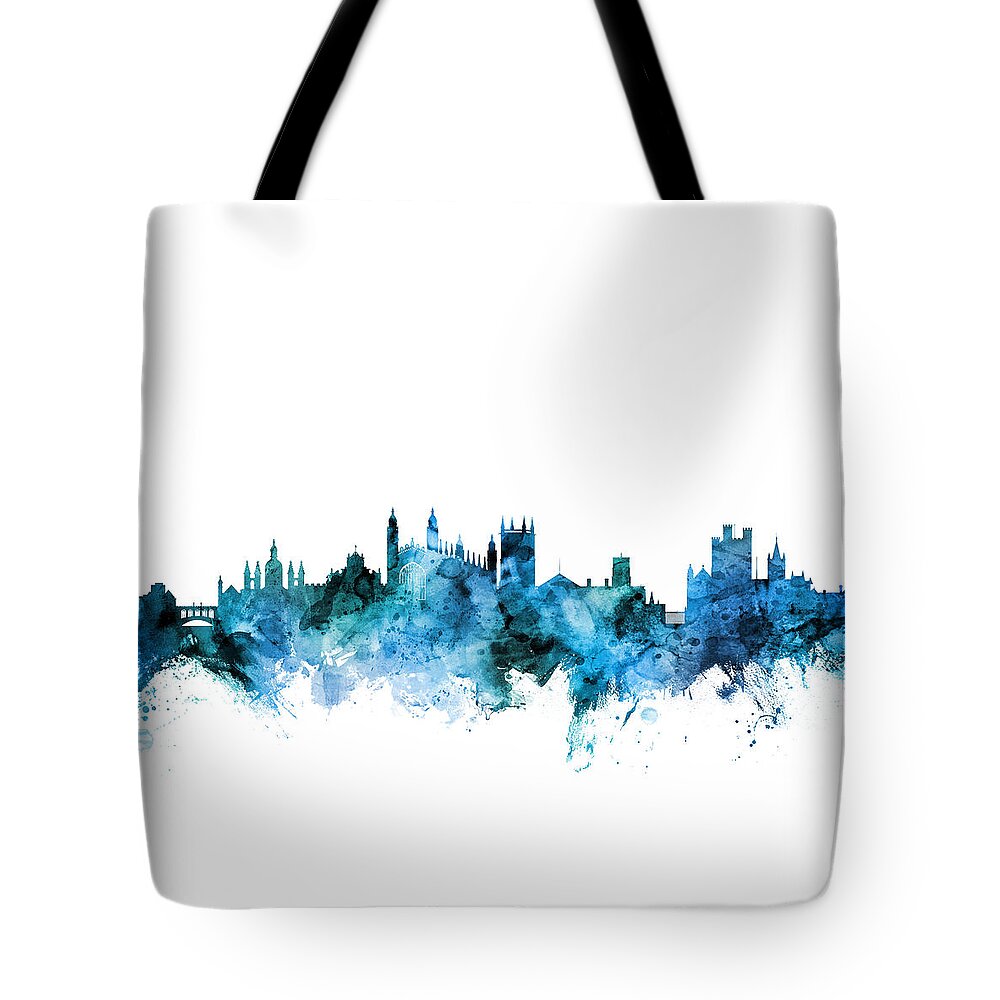 Cambridge Tote Bag featuring the digital art Cambridge England Skyline by Michael Tompsett