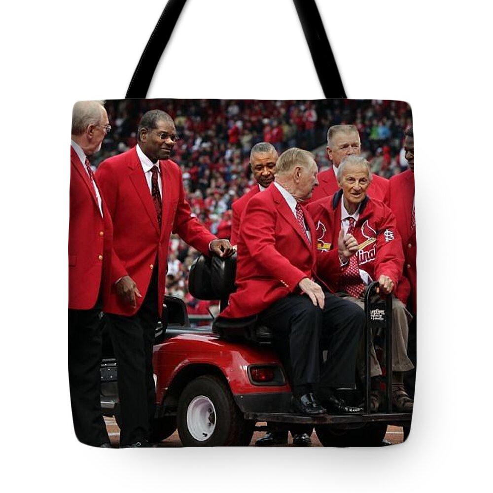 7 Cardinal Hall Of Famers Tote Bag featuring the photograph 7 Cardinal Hall of Famers by Barbara Plattenburg