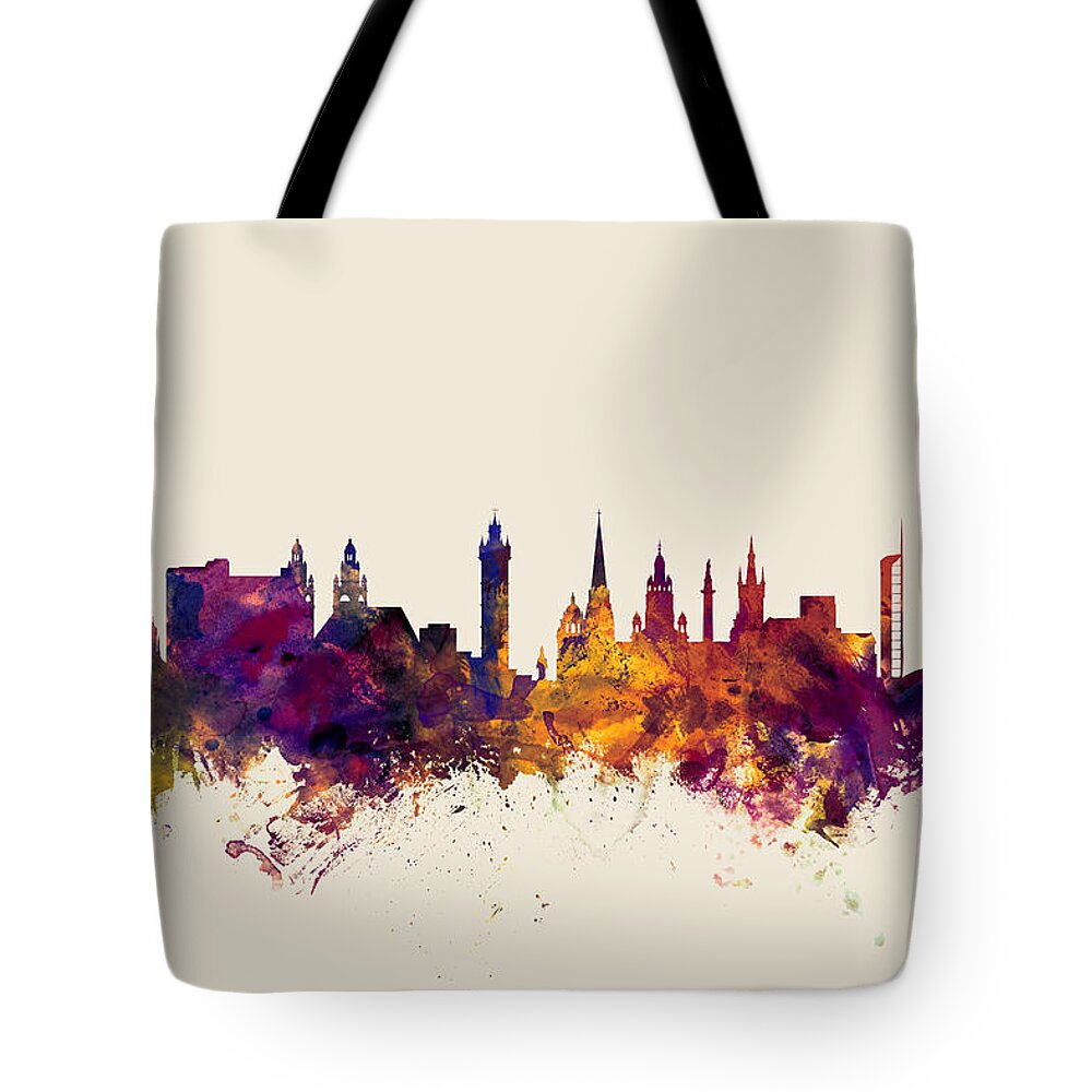 City Tote Bag featuring the digital art Glasgow Scotland Skyline by Michael Tompsett