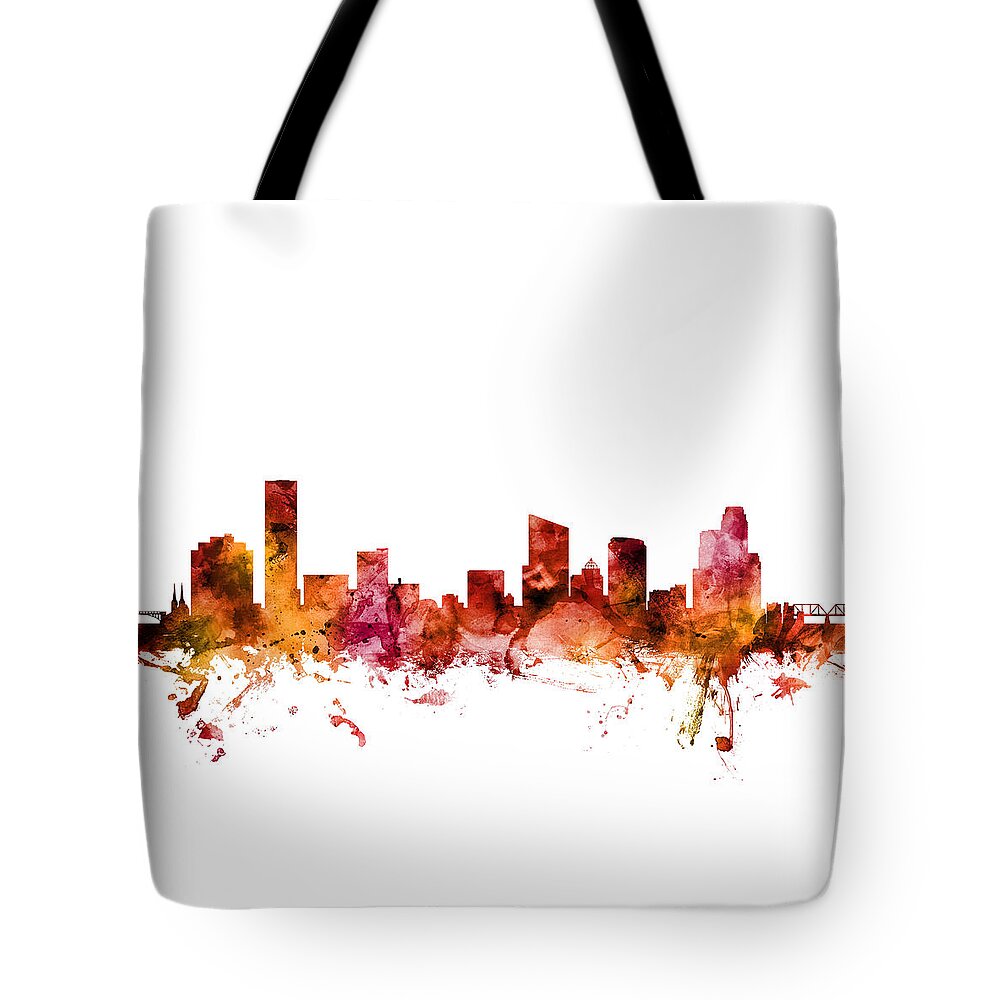 Grand Rapids Tote Bag featuring the digital art Grand Rapids Michigan Skyline by Michael Tompsett