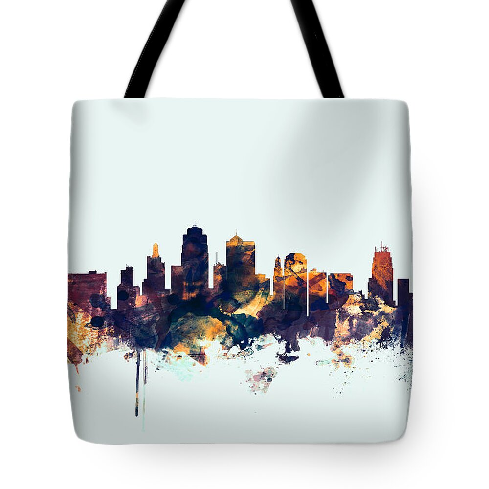 United States Tote Bag featuring the digital art Kansas City Skyline by Michael Tompsett