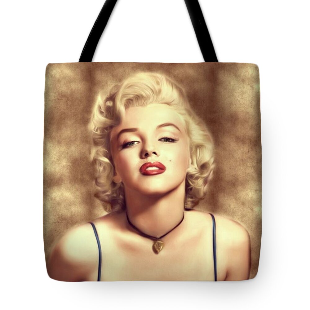 Marilyn Tote Bag featuring the digital art Marilyn Monroe, Actress and Model #7 by Esoterica Art Agency