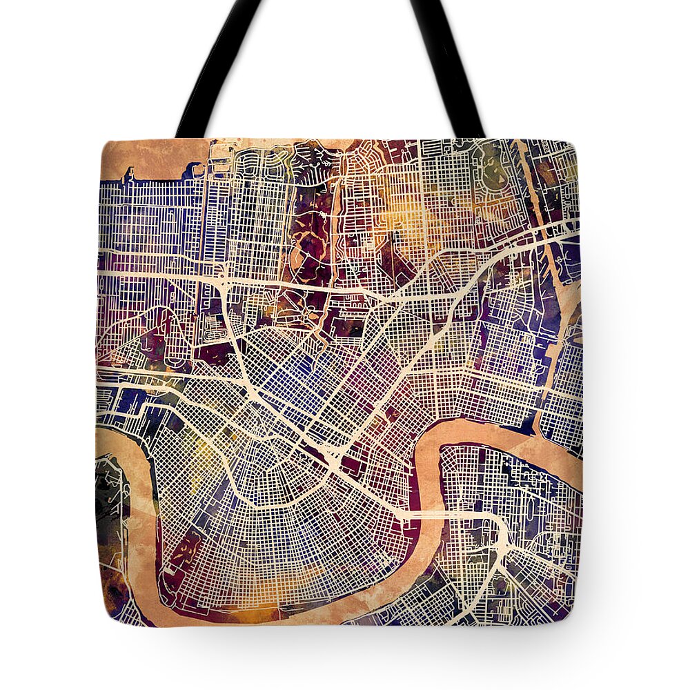 Street Map Tote Bag featuring the digital art New Orleans Street Map #7 by Michael Tompsett