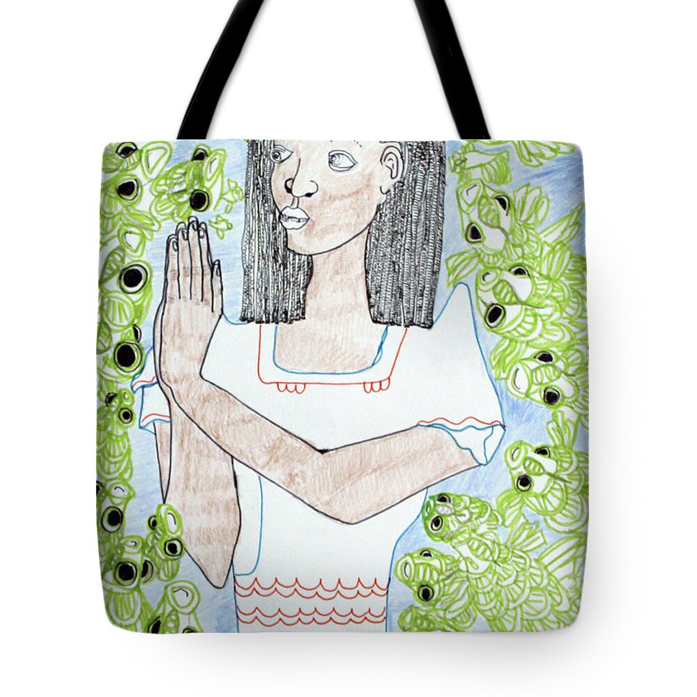  Tote Bag featuring the painting Our Lady Star of The Sea #7 by Gloria Ssali
