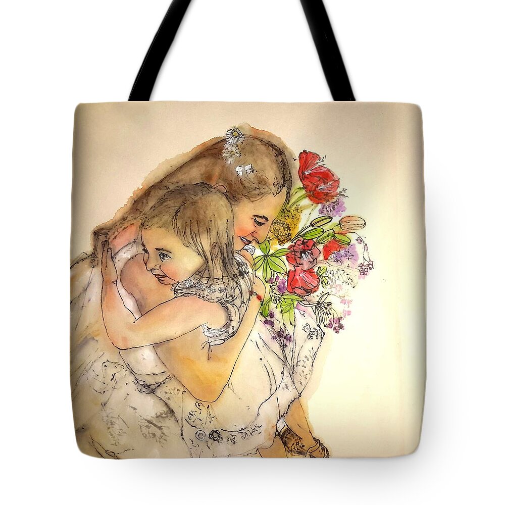 Wedding. Summer Tote Bag featuring the painting The Wedding Album #7 by Debbi Saccomanno Chan
