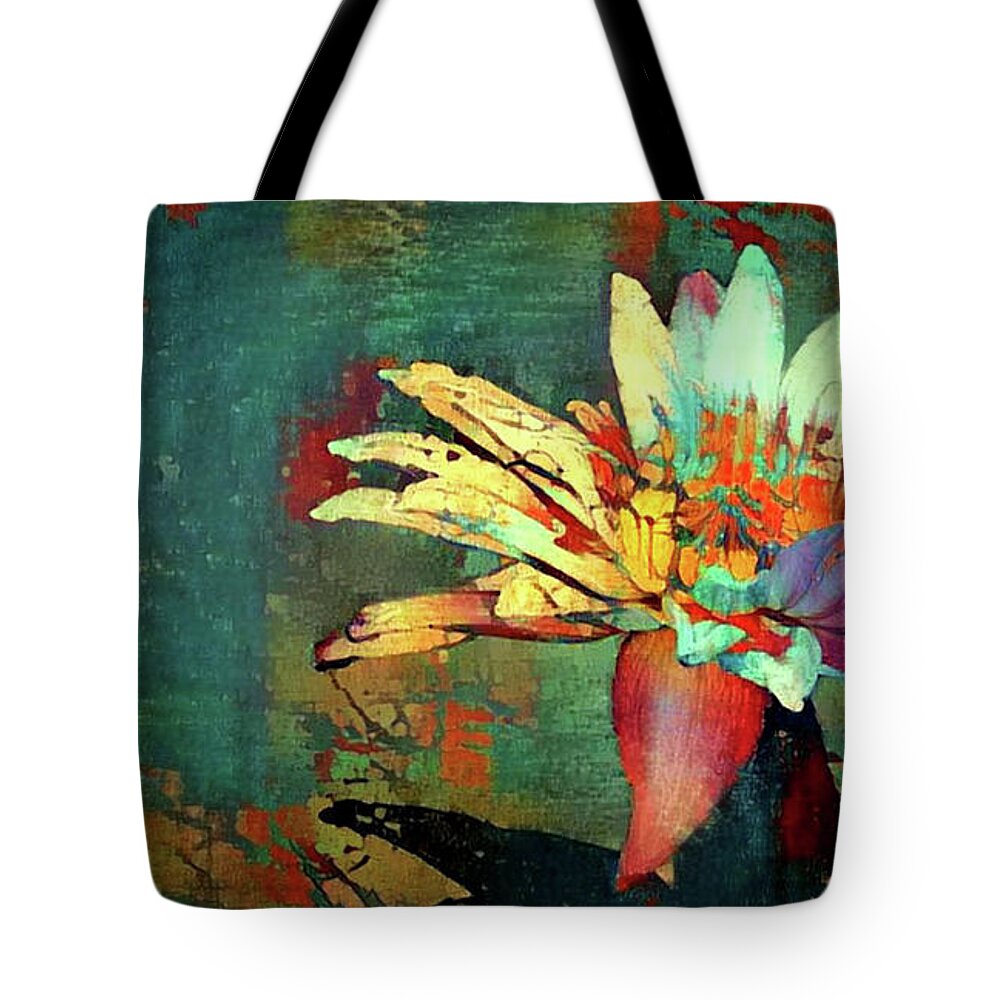 Aquatic Plant Tote Bag featuring the digital art Jeweled Water Lilies #75 by Amy Cicconi