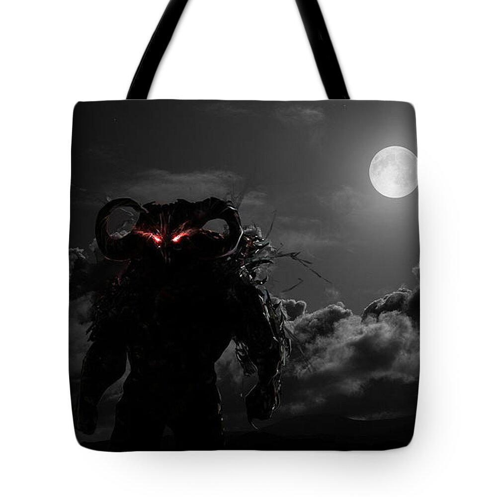 Demon Tote Bag featuring the digital art Demon #8 by Super Lovely