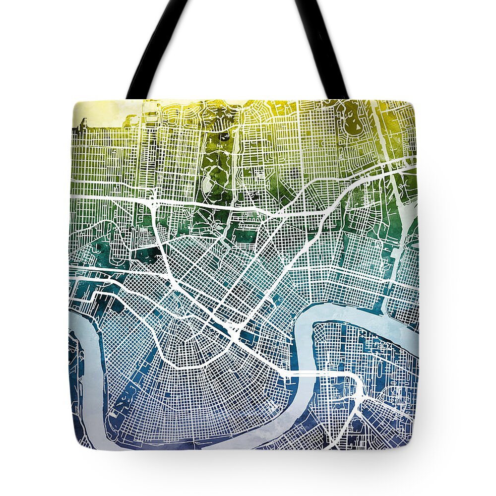Street Map Tote Bag featuring the digital art New Orleans Street Map by Michael Tompsett