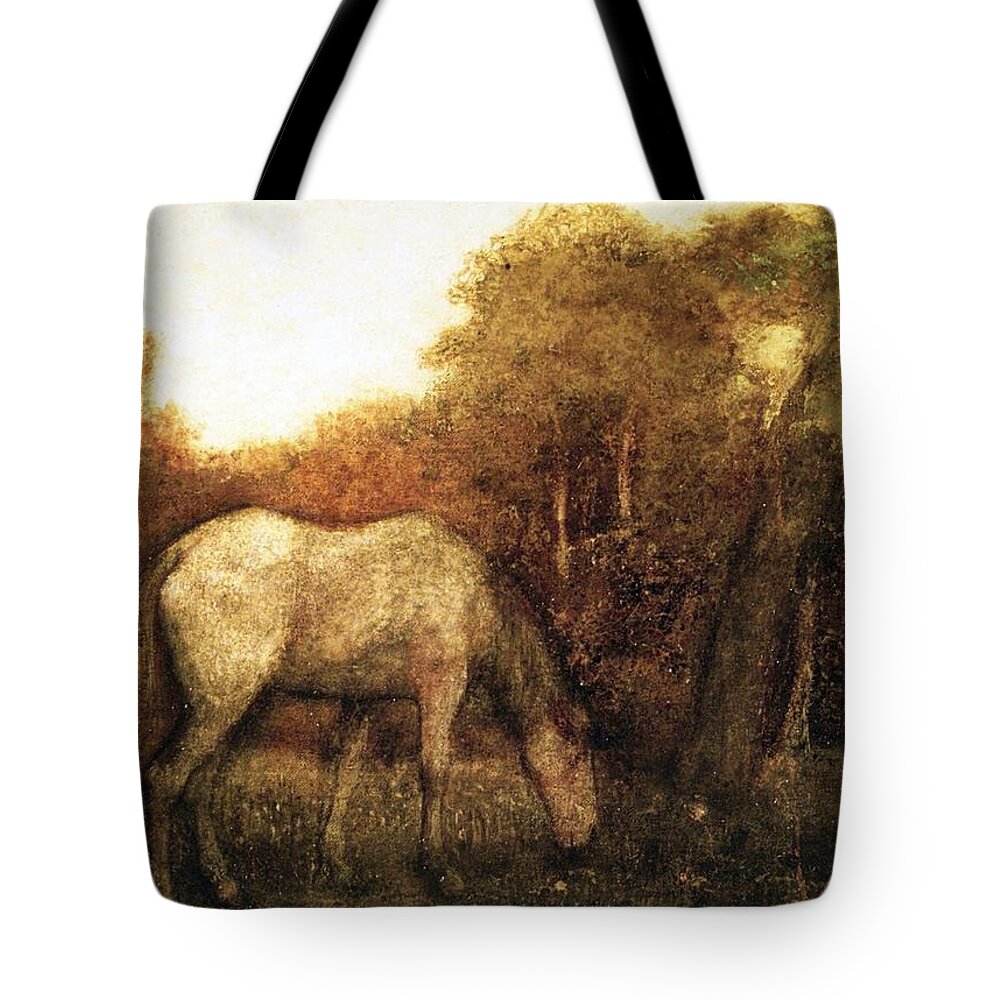 The Grazing Horse Tote Bag featuring the painting The Grazing Horse #8 by MotionAge Designs