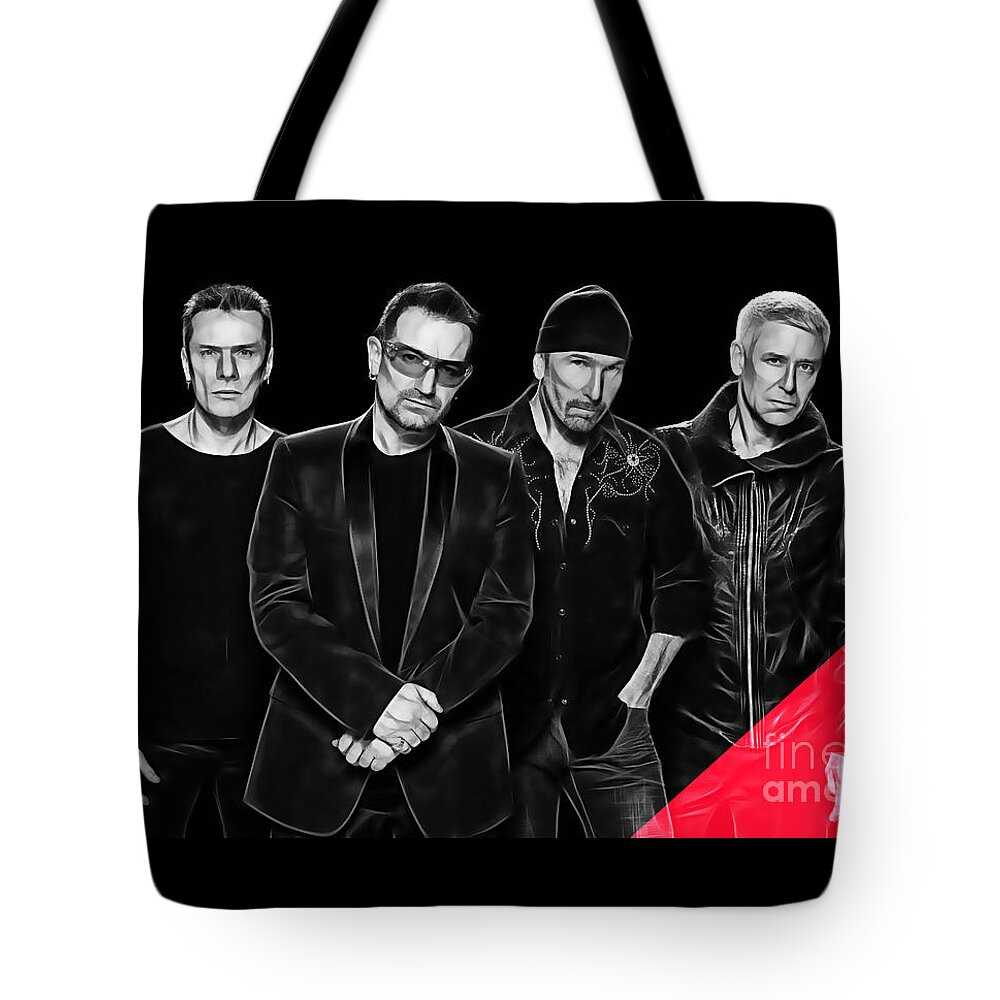 Bono Tote Bag featuring the mixed media U2 Collection #8 by Marvin Blaine