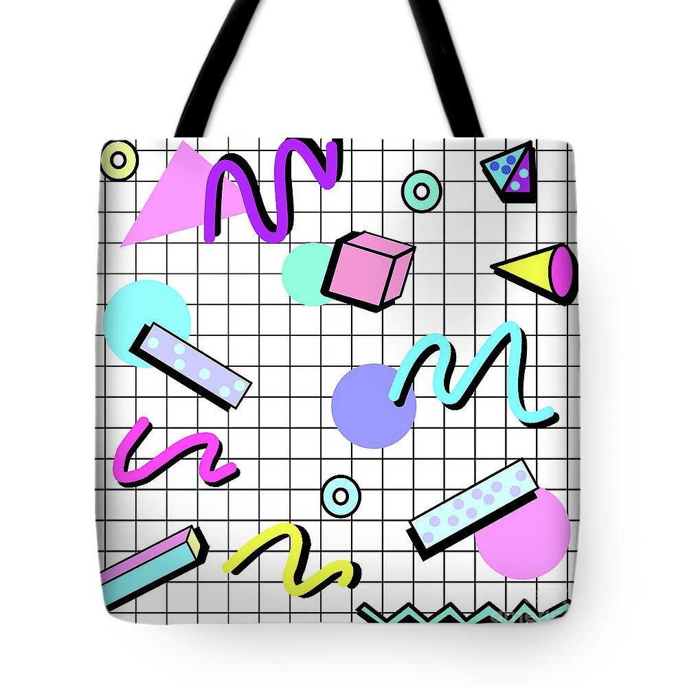 80s Retro Party Grid Tote Bag by Melisssne Drawings - Pixels