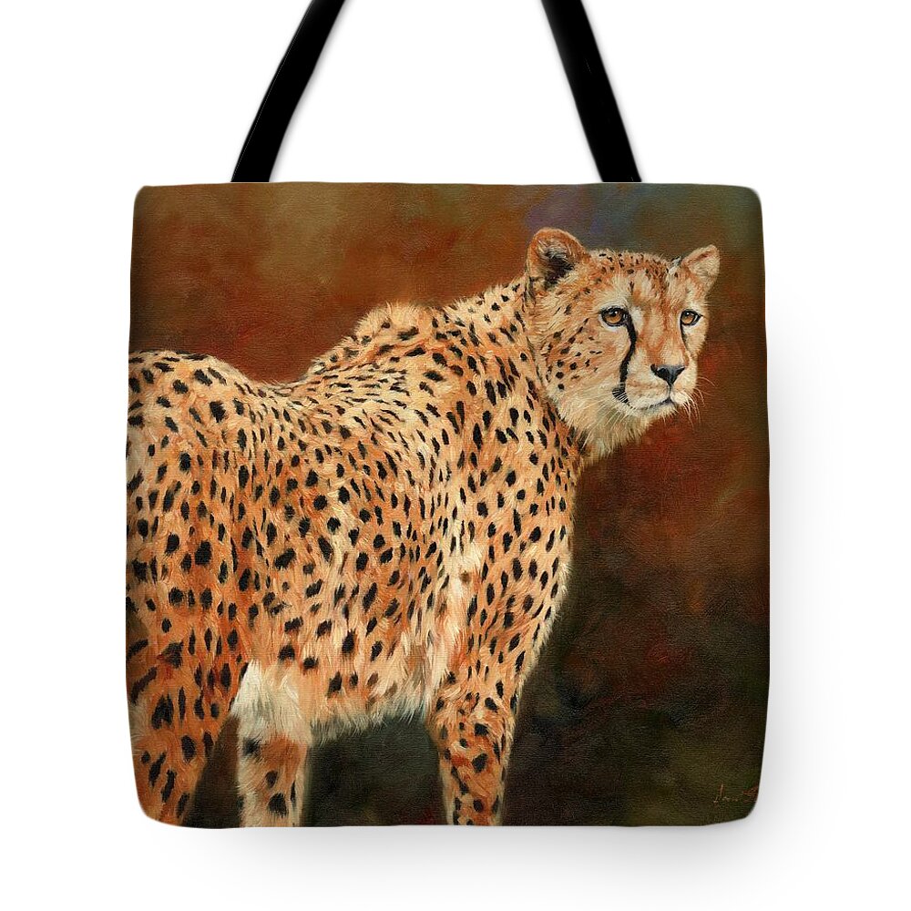 Cheetah Tote Bag featuring the painting Cheetah #9 by David Stribbling
