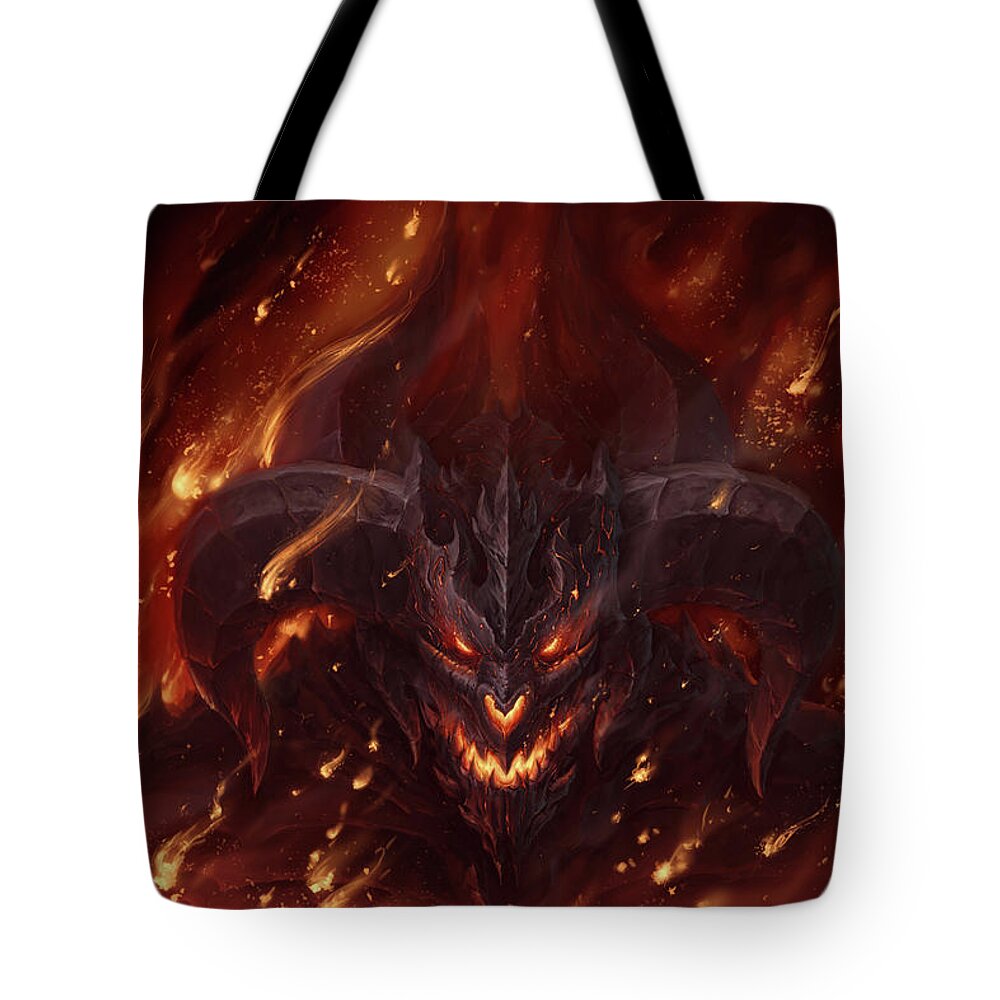 Demon Tote Bag featuring the digital art Demon #9 by Super Lovely
