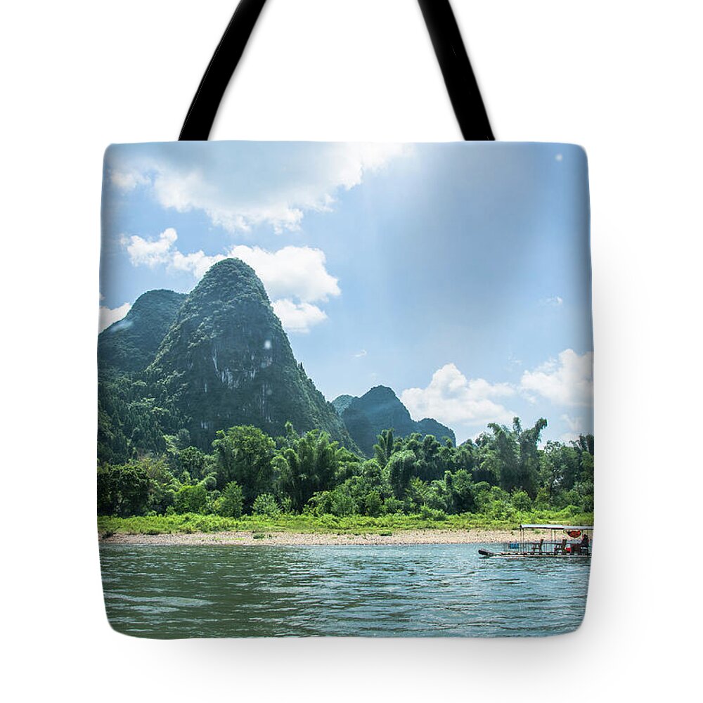 River Tote Bag featuring the photograph Lijiang River and karst mountains scenery #9 by Carl Ning