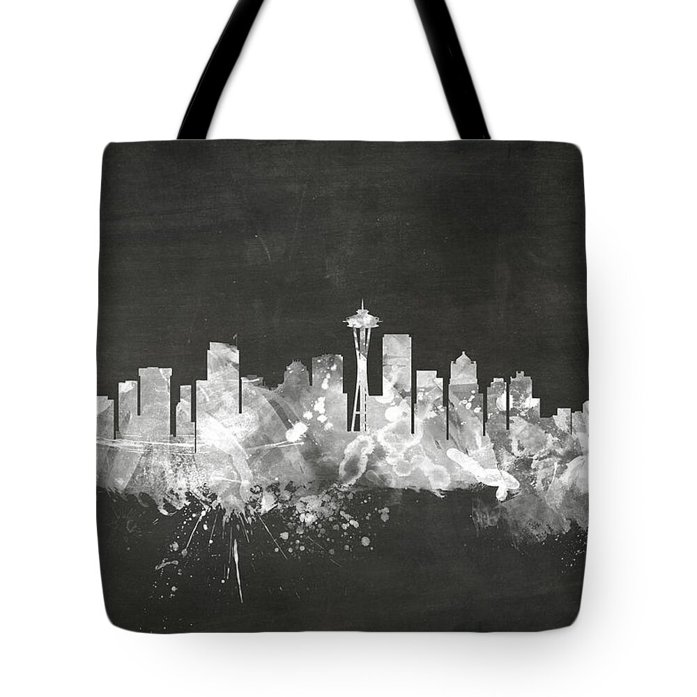United States Tote Bag featuring the digital art Seattle Washington Skyline by Michael Tompsett