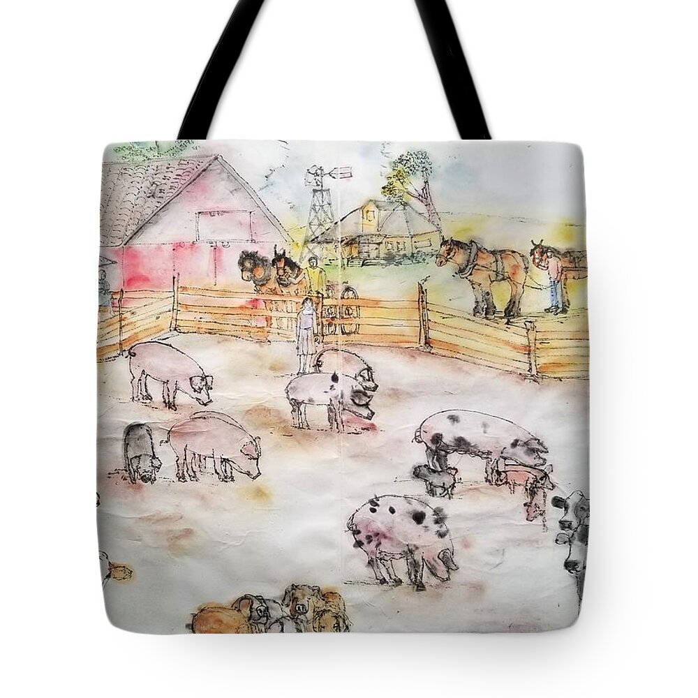 Farming. Agriculture Tote Bag featuring the painting The art of farming album #9 by Debbi Saccomanno Chan