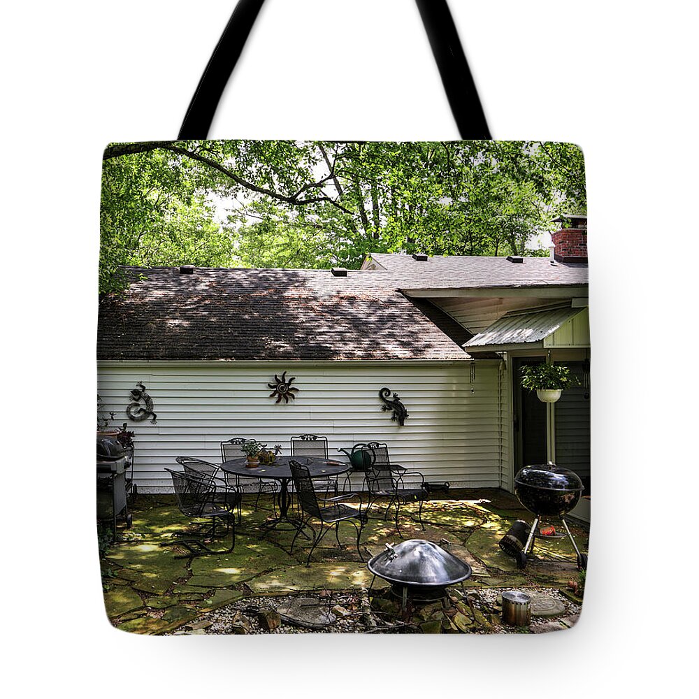 Real Estate Photography Tote Bag featuring the photograph 908 Patio View by Jeff Kurtz