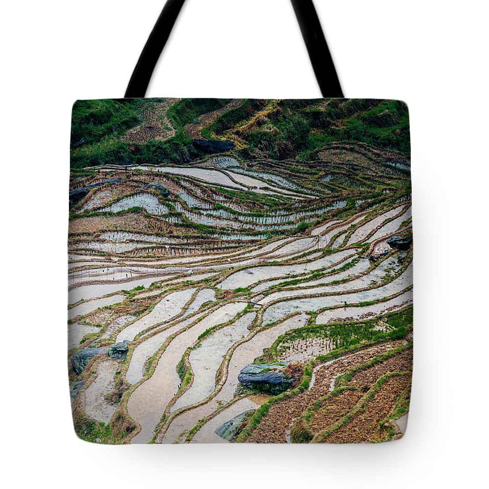 Terrace Tote Bag featuring the photograph Longji terraced fields scenery #92 by Carl Ning