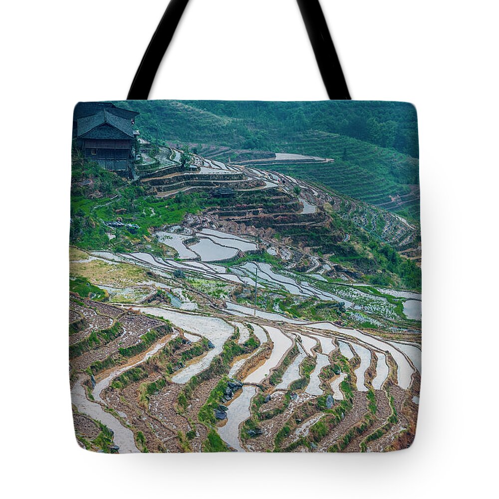 Terrace Tote Bag featuring the photograph Longji terraced fields scenery #94 by Carl Ning