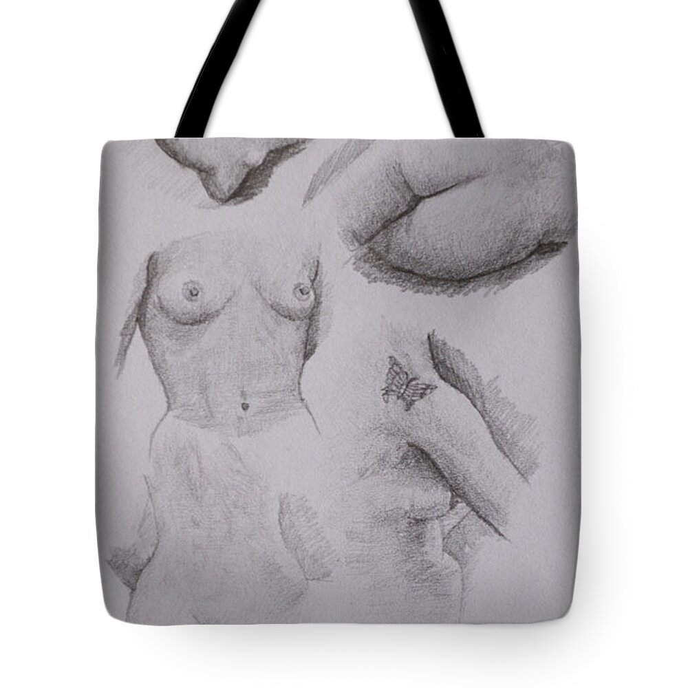 Nude Tote Bag featuring the drawing Nude study by Masami Iida