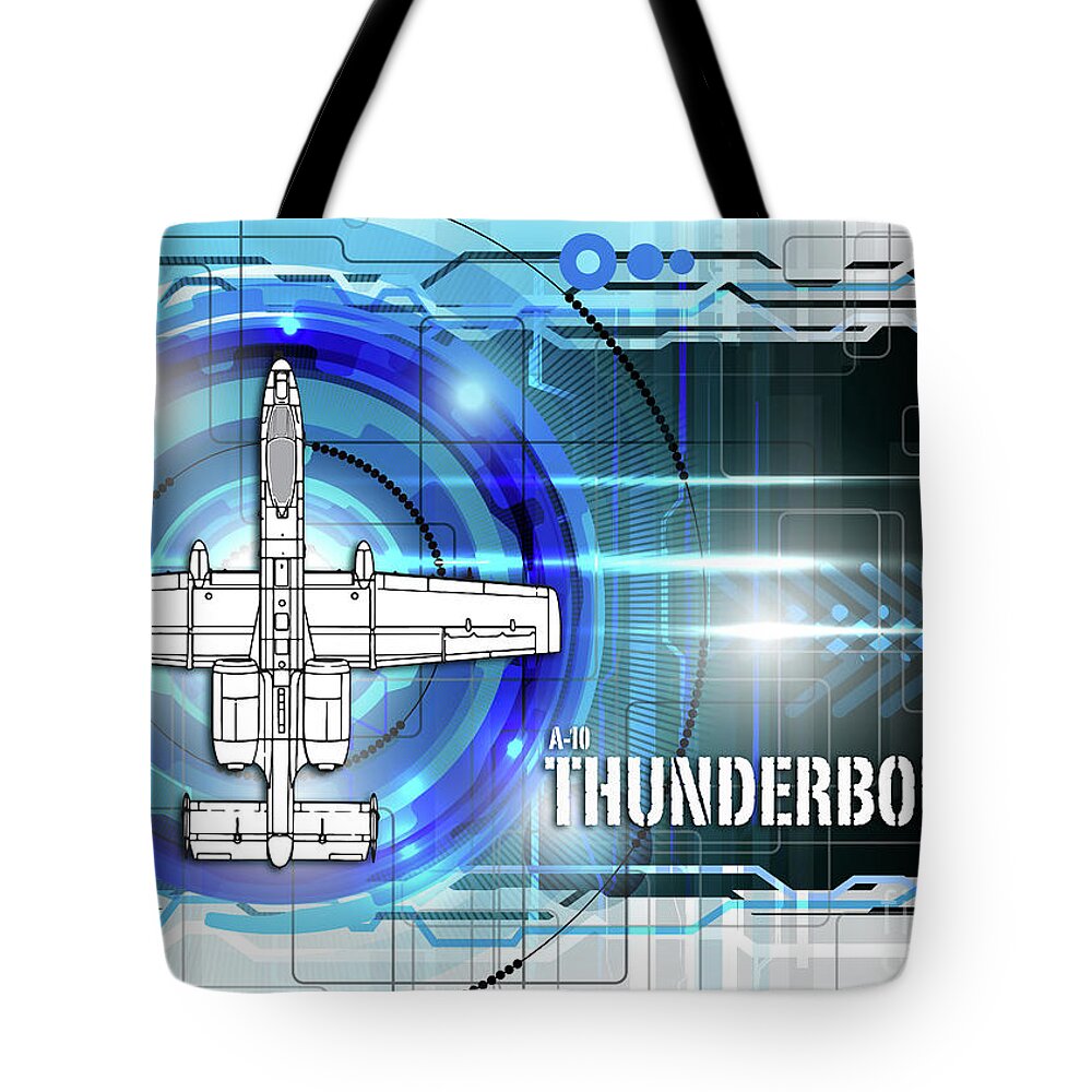 A-10 Tote Bag featuring the digital art A-10 Thunderbolt II Blueprint by Airpower Art