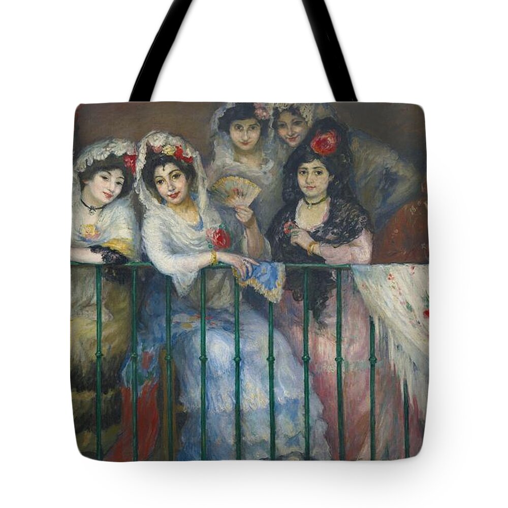 Ricardo Canals Spanish 1876-1931 Tote Bag featuring the painting A Balcony At The Bullfight by MotionAge Designs