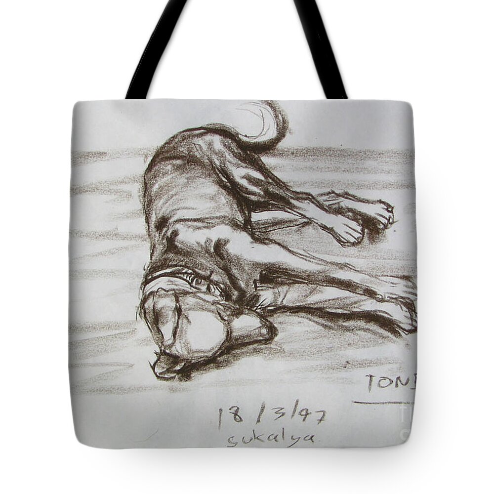 Puppy Tote Bag featuring the drawing A Big Puppy by Sukalya Chearanantana