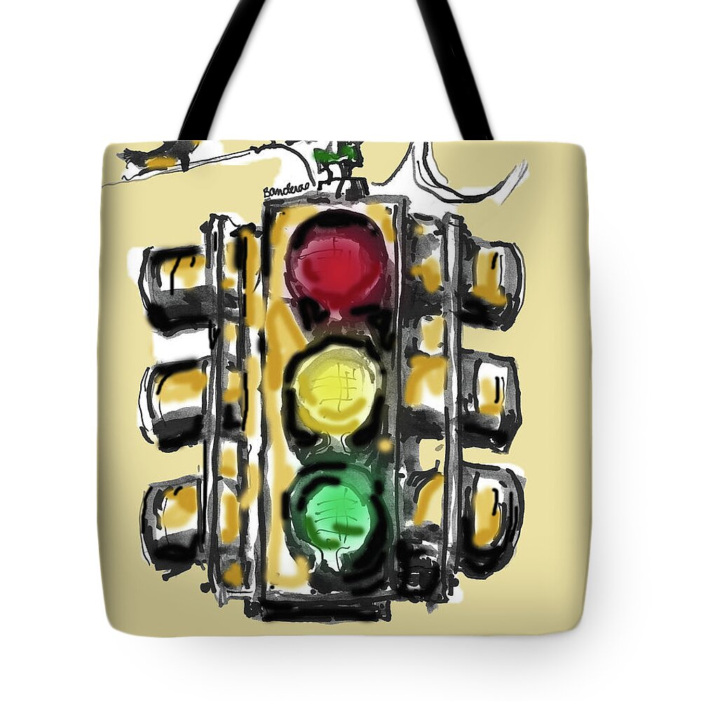 Traffic Tote Bag featuring the painting A Bird And Traffic Light by Terry Banderas