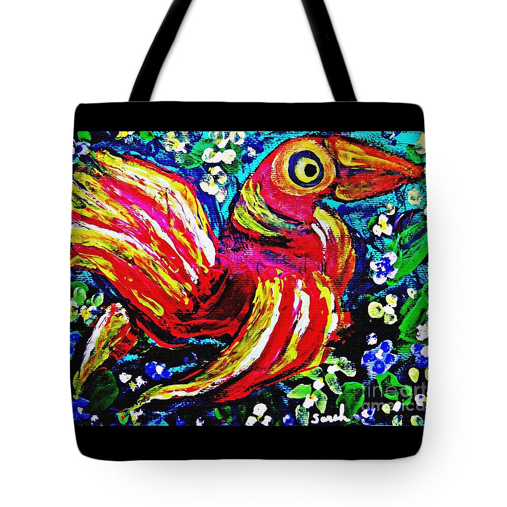 Bird Tote Bag featuring the painting A Bird Imagined by Sarah Loft