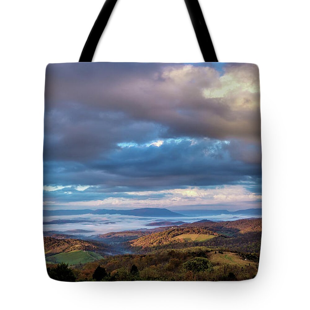 Landscape Tote Bag featuring the photograph A Break in the Clouds by Joe Shrader