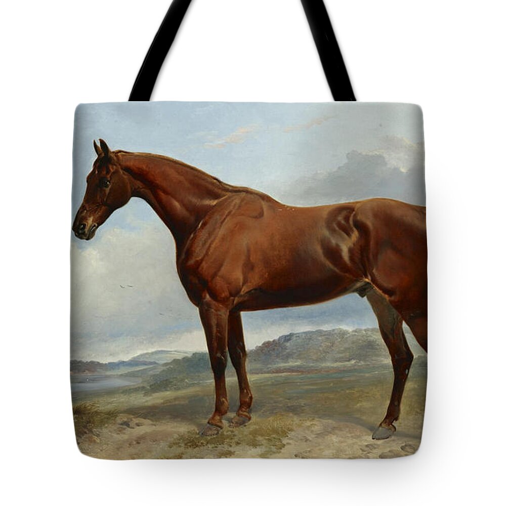 Richard Ansdell Tote Bag featuring the painting A Chestnut Hunter in a Landscape by Richard Ansdell