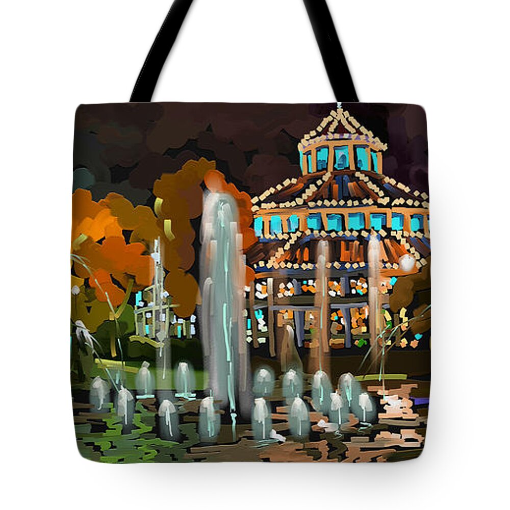 Coolidge Park Carousel Tote Bag featuring the painting A Childhood Dream by Steven Lebron Langston
