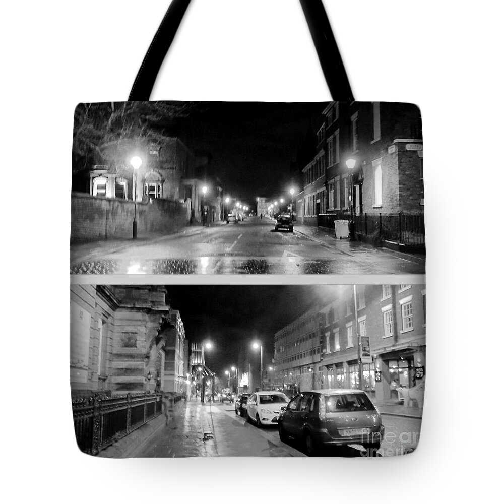 Hope Street Liverpool Tote Bag featuring the photograph A Collage of Hope Street in Monochrome by Joan-Violet Stretch
