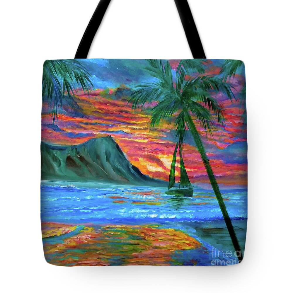 Diamond Head Tote Bag featuring the painting A Cruise Around Diamond Head by Jenny Lee