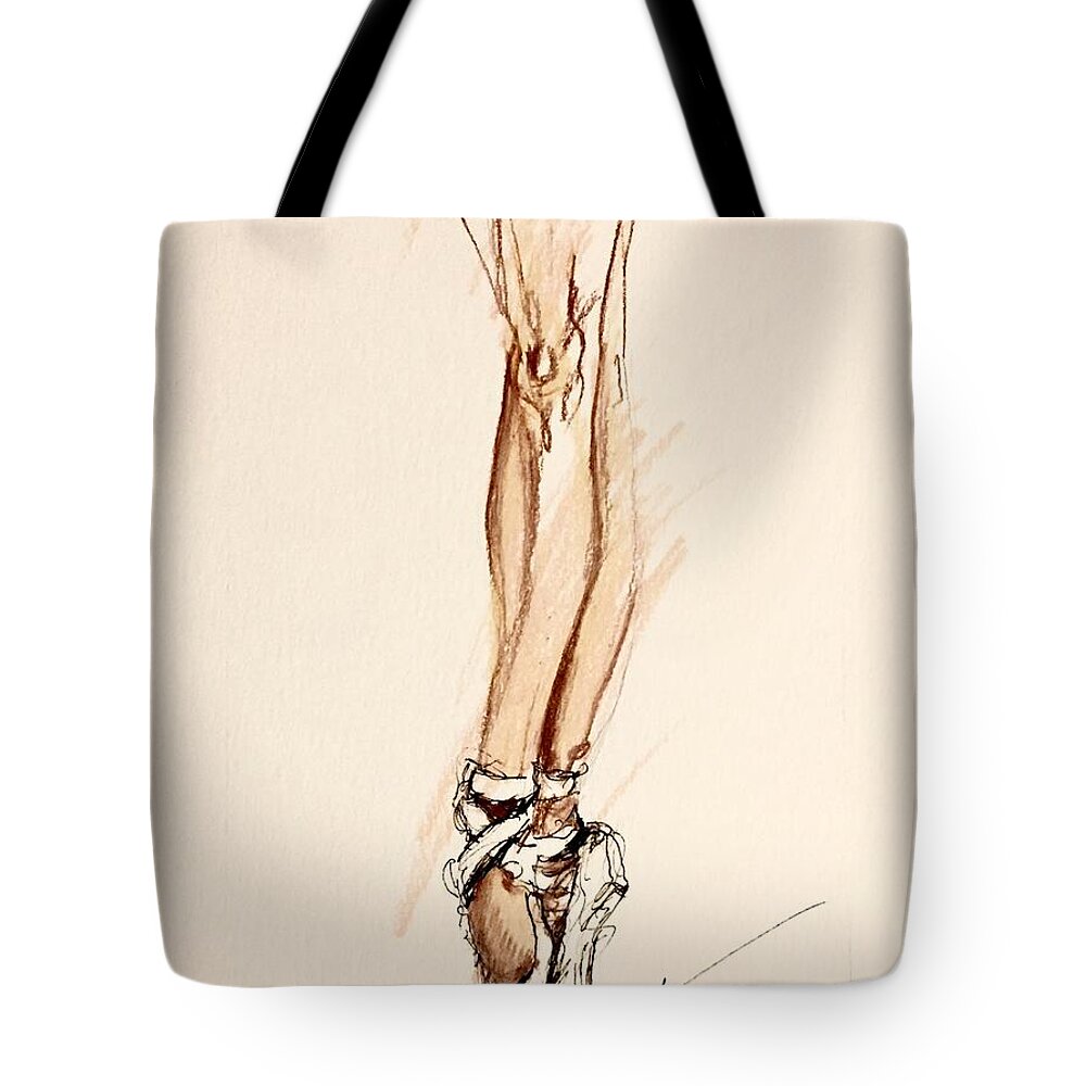 Dance Tote Bag featuring the drawing A Dancers Legs by C F Legette