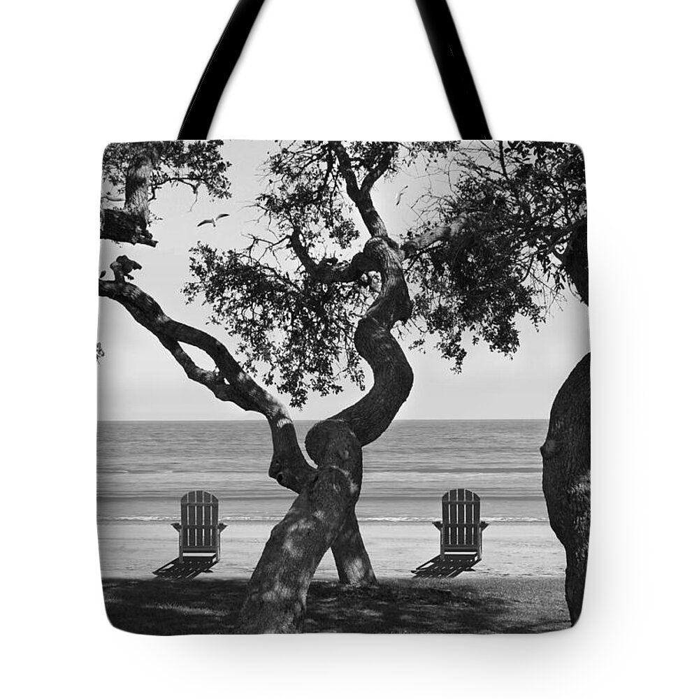 Seascape Tote Bag featuring the photograph A Day At The Beach BW by Mike McGlothlen