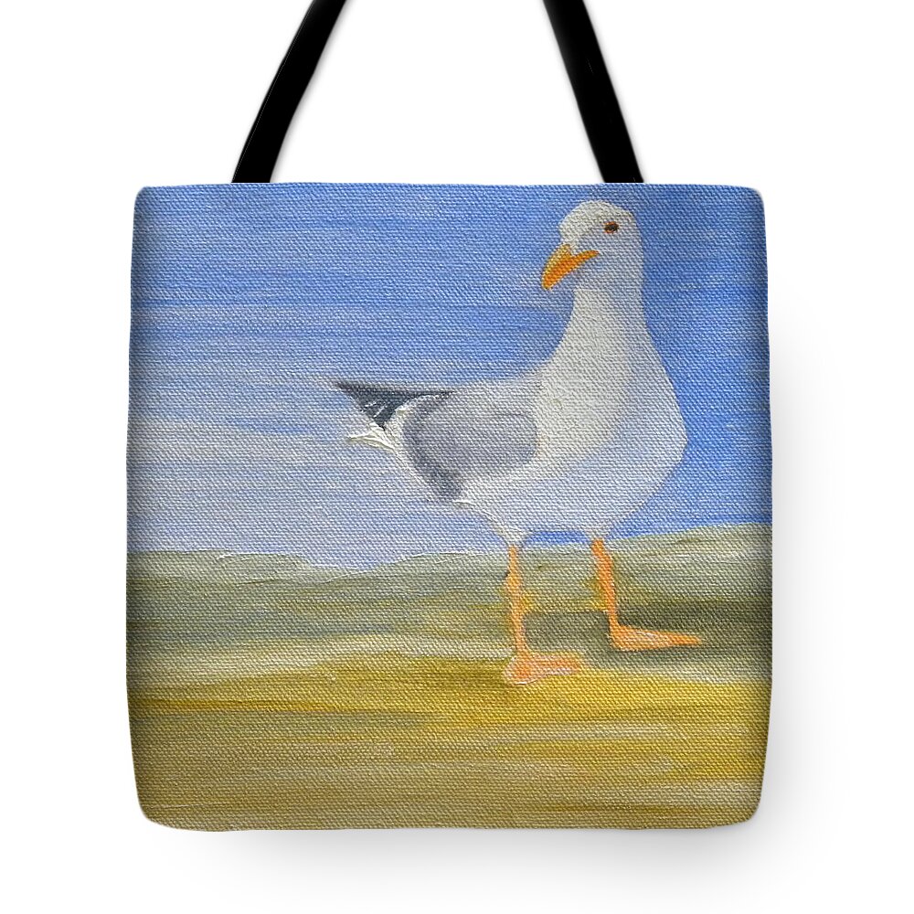 Bird Seagull Ocean Beach Tote Bag featuring the painting A Day At The Beach by Scott W White
