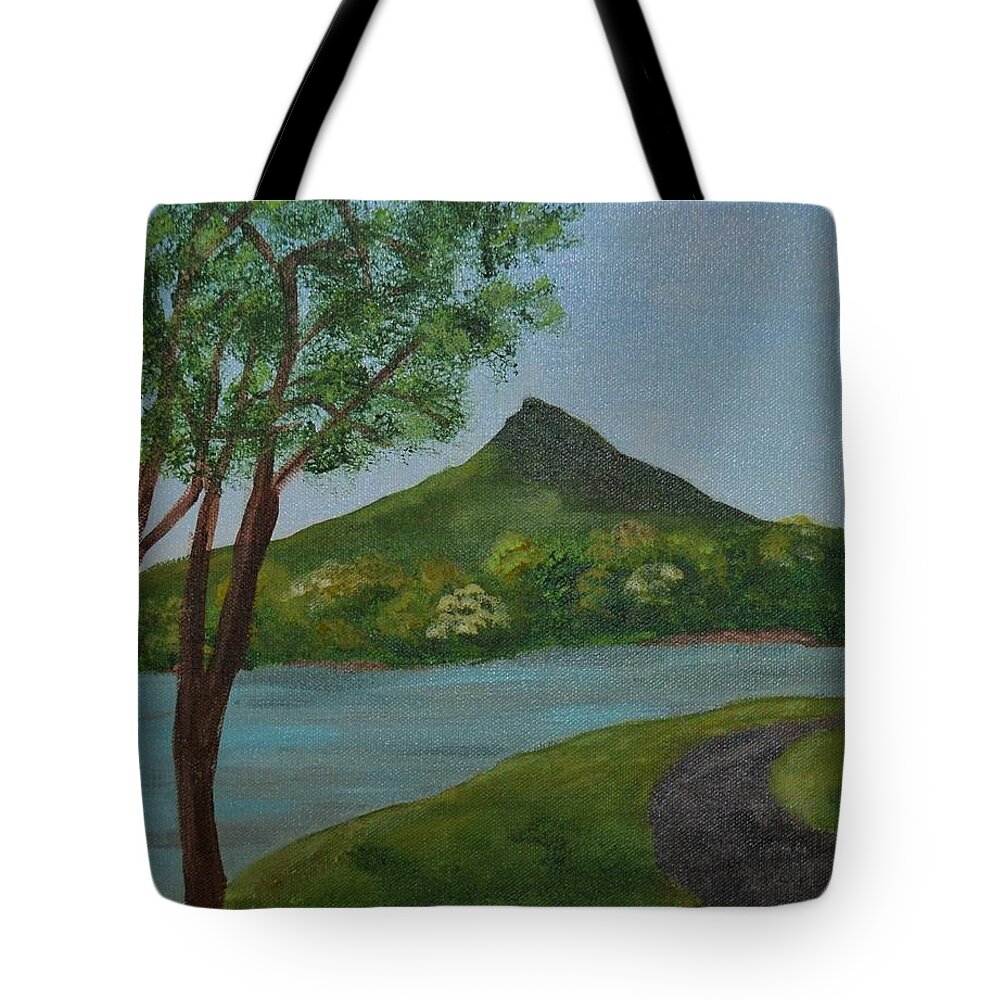 Landscape Tote Bag featuring the painting A Day at the Peaks by Nancy Sisco