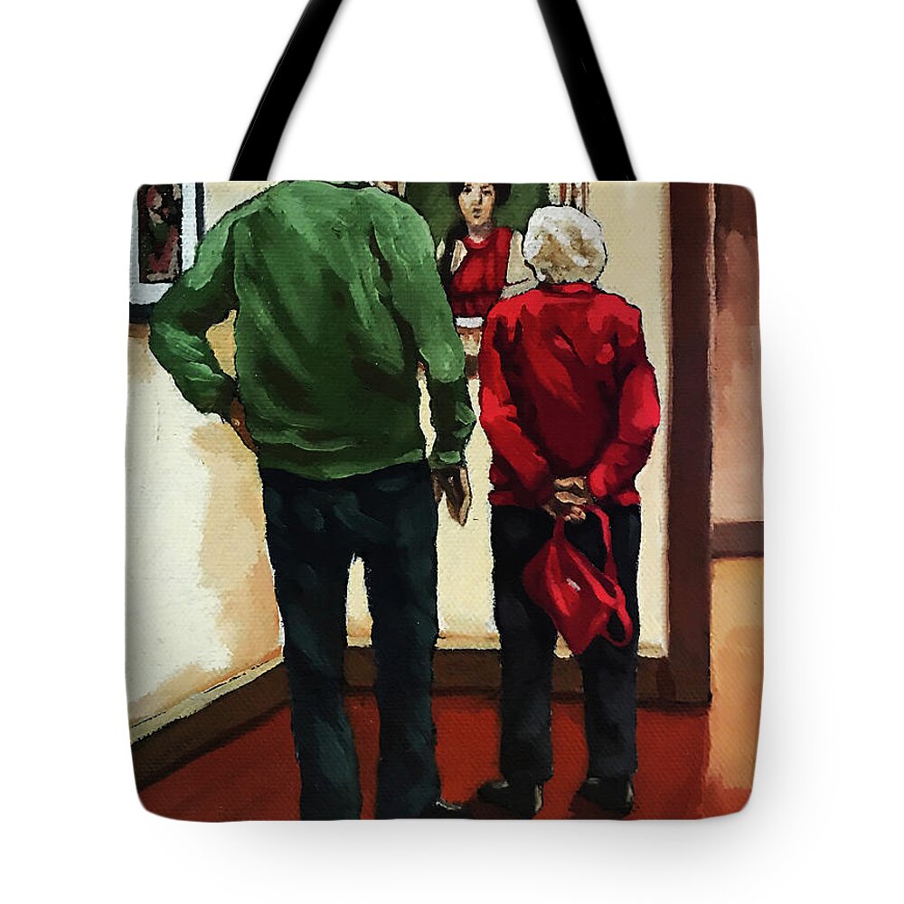 Art Museum Tote Bag featuring the painting A Day With Mom by Linda Apple