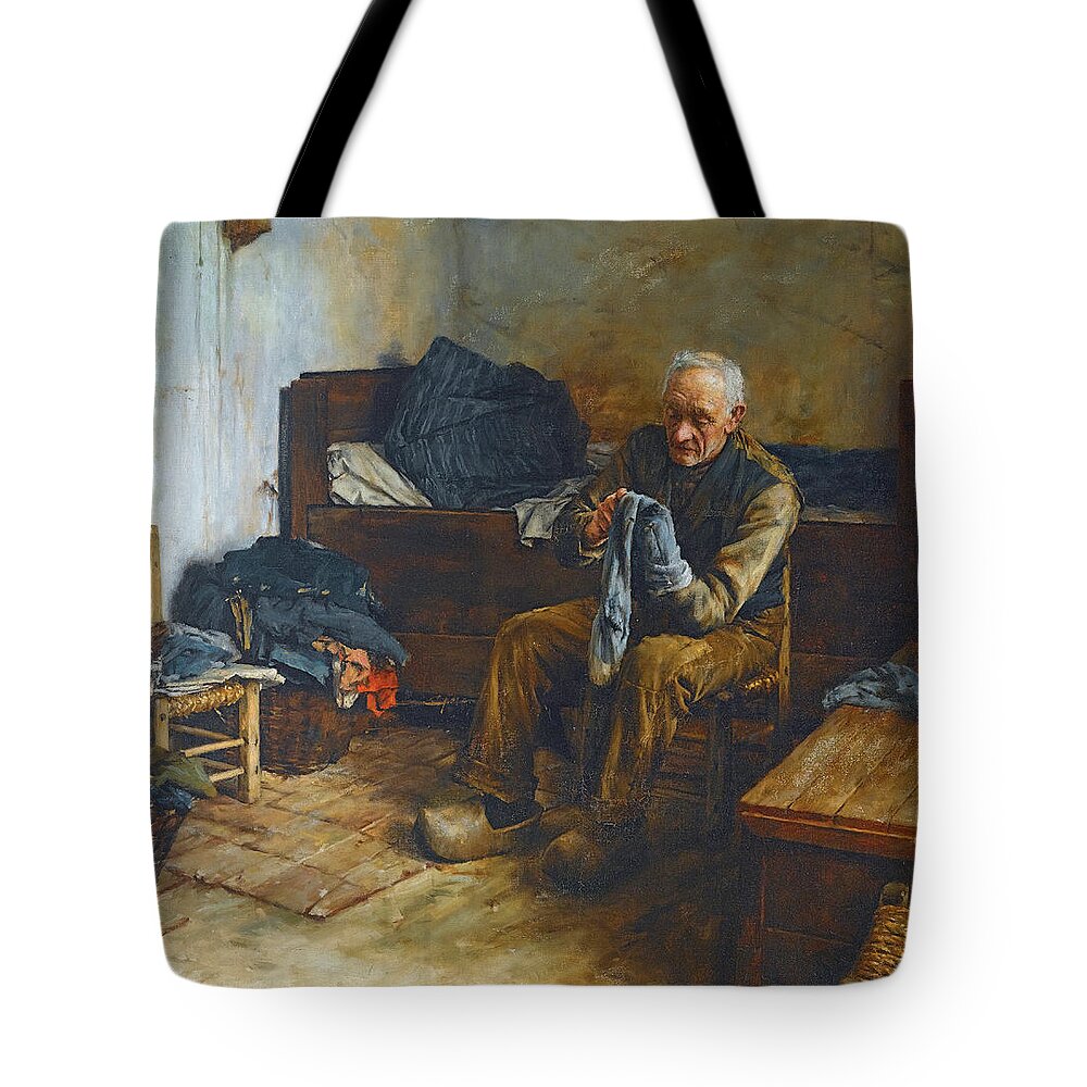 Walter Langley Tote Bag featuring the painting A Flemish Peasant by Walter Langley