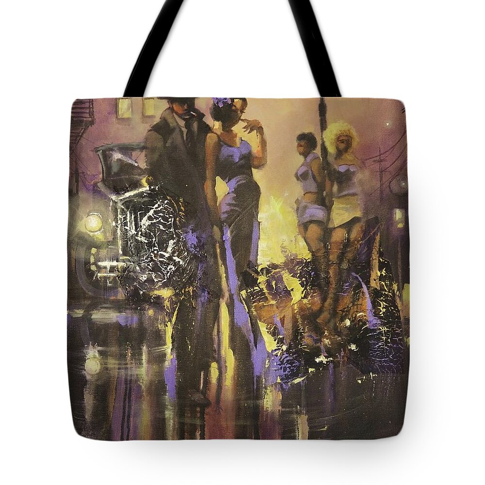 Gangsters Tote Bag featuring the painting A Gangsters Life by Tom Shropshire