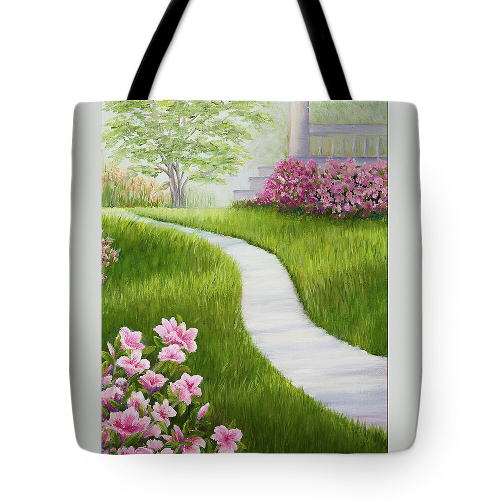  Garden Walk With Azaleas Tote Bag featuring the painting A Garden Walk by Audrey McLeod