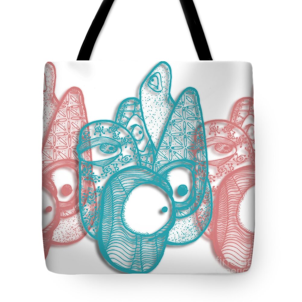 Art Tote Bag featuring the drawing A Gathering by Uncle J's Monsters