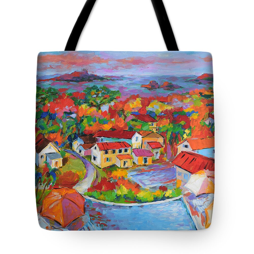 Landscape Tote Bag featuring the painting A Glimpse of Paradis by Jyotika Shroff