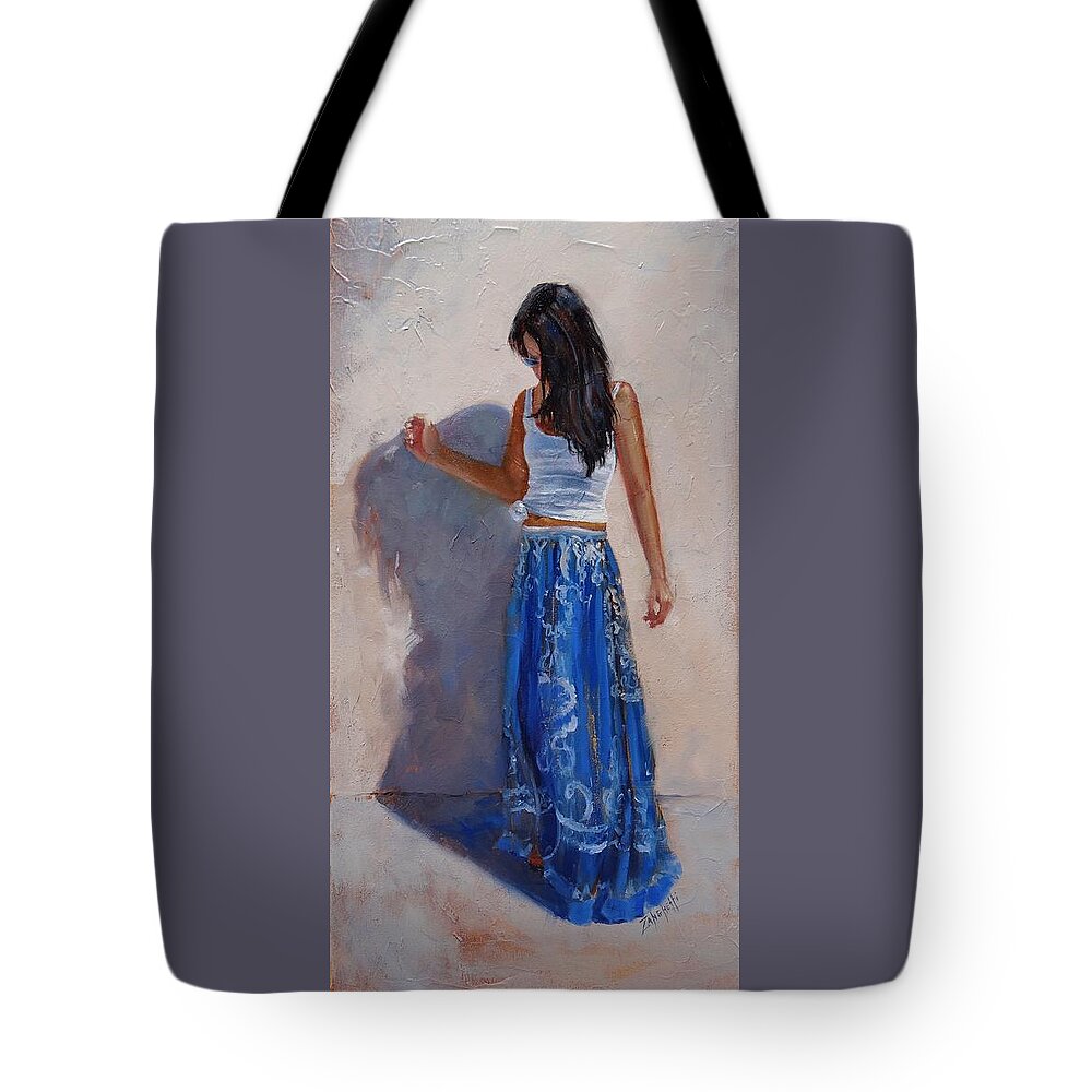 Laura Zanghetti Tote Bag featuring the painting A Harmony of Blues by Laura Lee Zanghetti