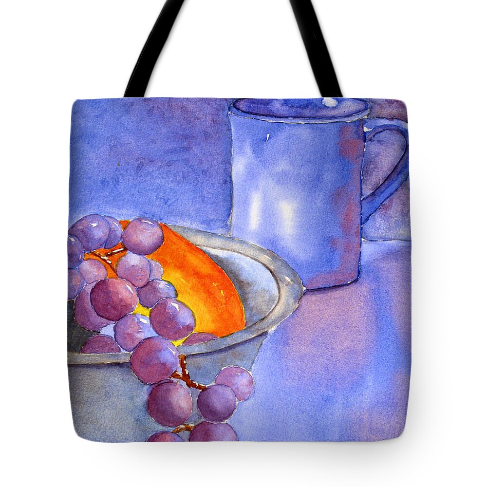 Blue Tote Bag featuring the painting A Healthy Breakfast. by Richard Stedman