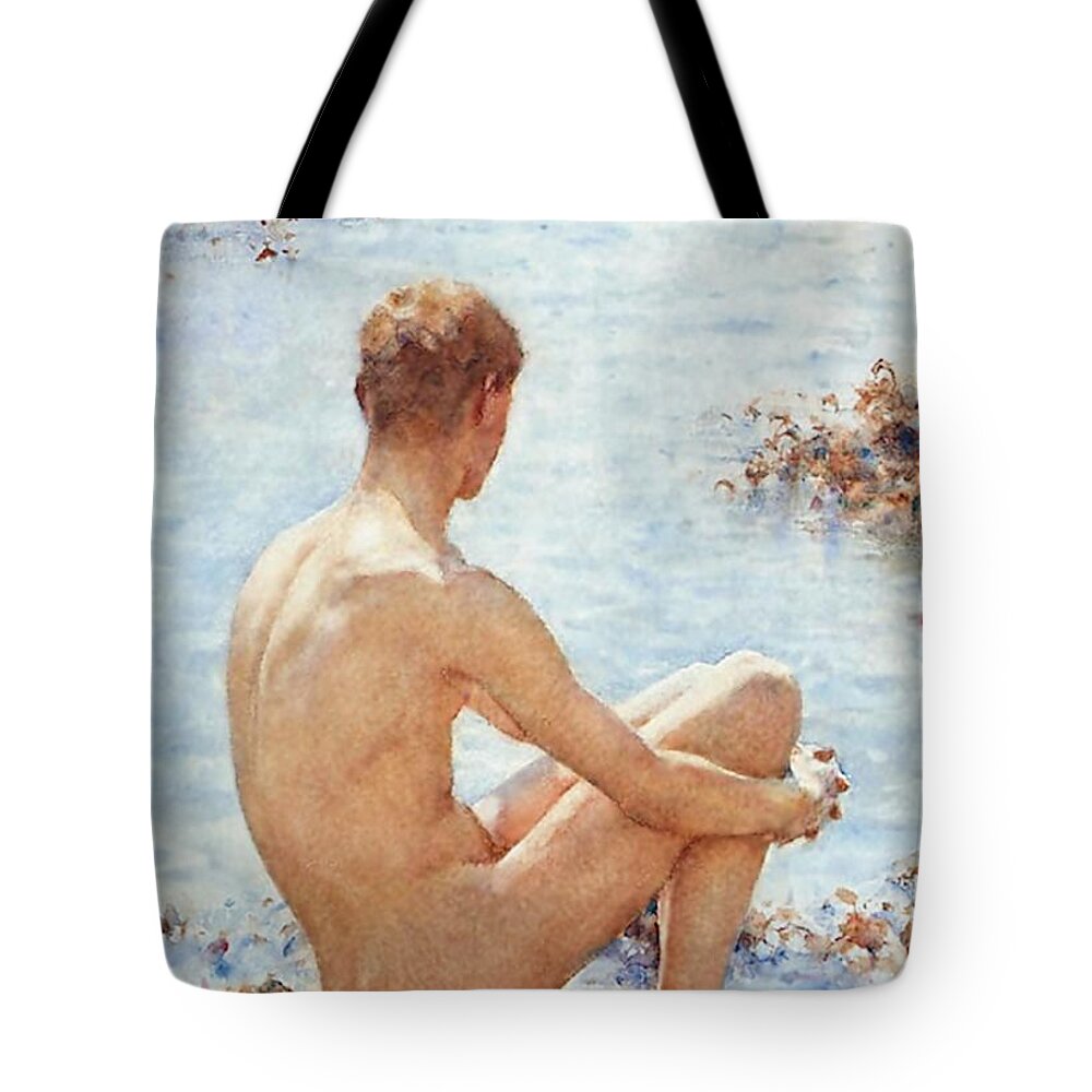 Holiday Tote Bag featuring the painting A Holiday by Henry Scott Tuke