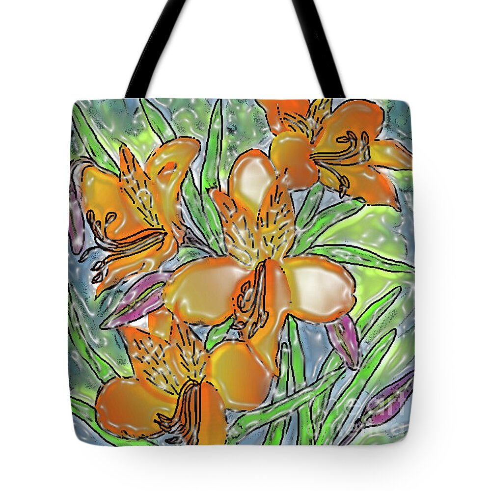 Alstroemeria Flowers Tote Bag featuring the digital art A Hug Of Rain by Latha Gokuldas Panicker