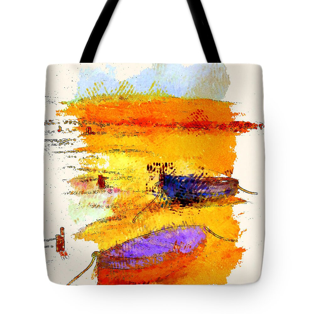Boats Tote Bag featuring the painting A Little Dingy by Julie Lueders 