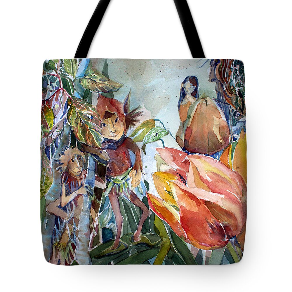 Elves Tote Bag featuring the painting A Little Magic by Mindy Newman